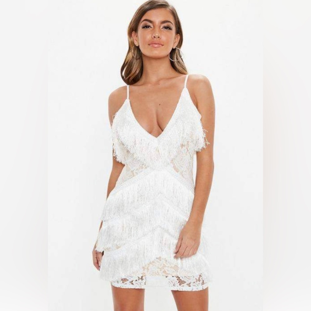 missguided white lace tassel body-con dress